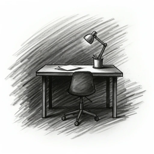 Charcoal sketch of a desk